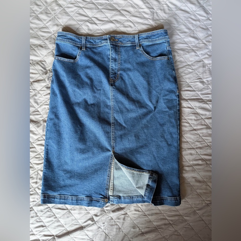 Luvamia Denim Jeans Sexy Pencil Skirt~XL~Stretch~Slit~5 Pocket~Excellent Shape!